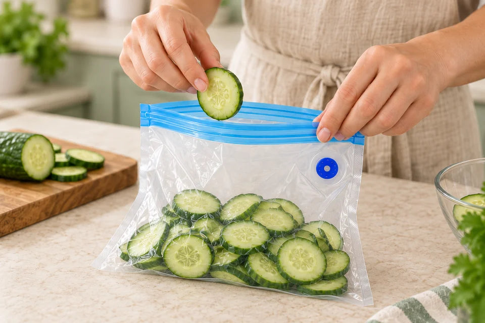 Place food in a valve bag