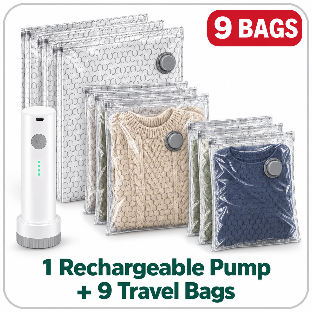 Travel Vacuum Bags with Rechargeable Pump