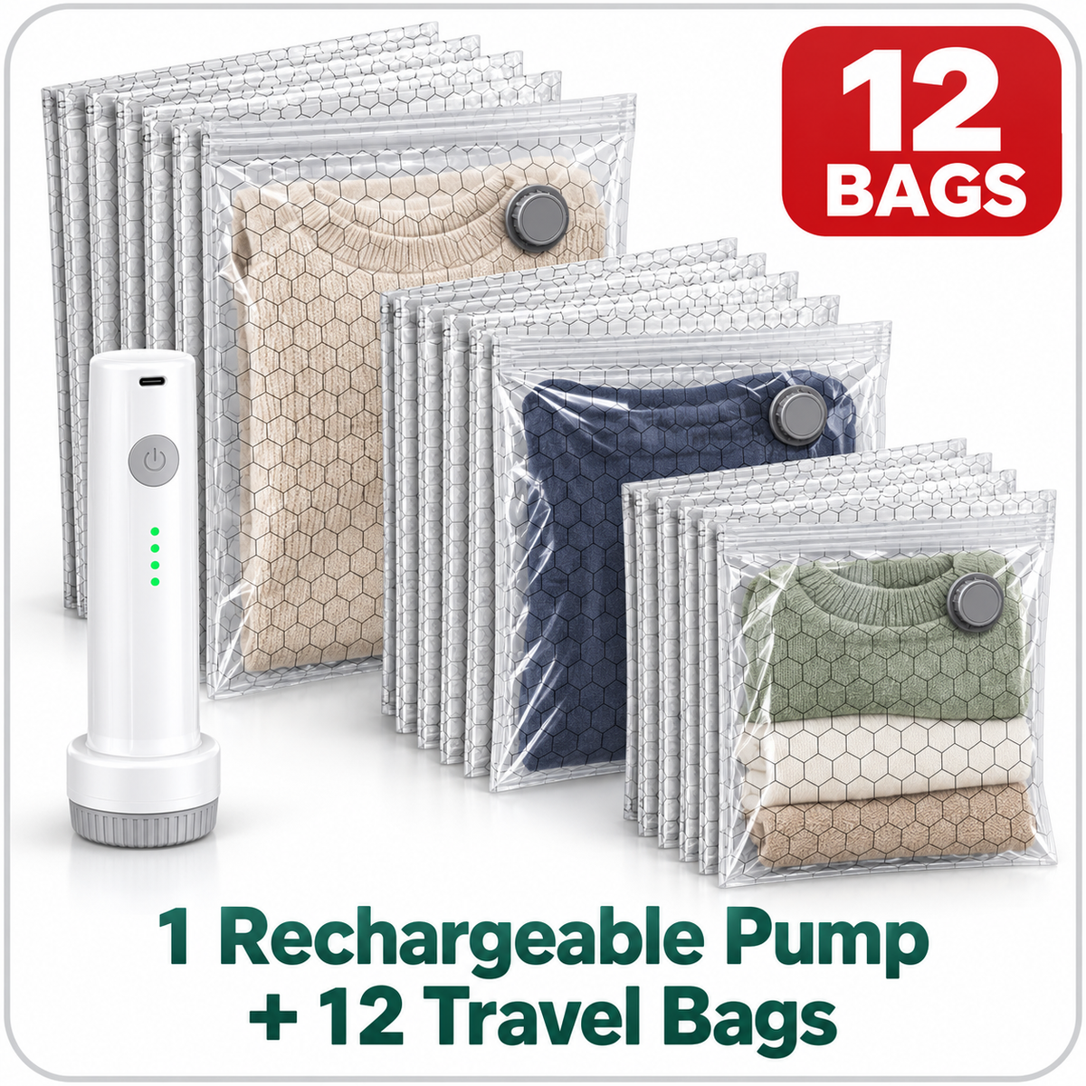 Travel Vacuum Bags with Rechargeable Pump