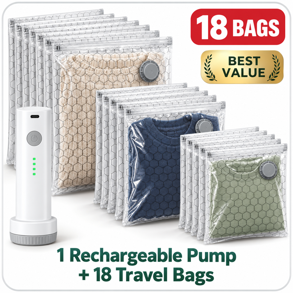 Travel Vacuum Bags with Rechargeable Pump