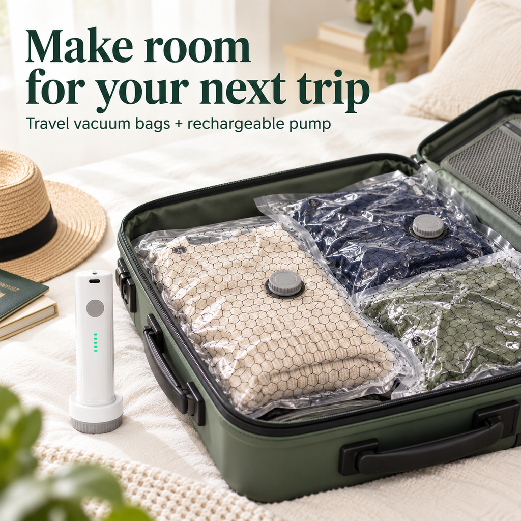 Travel Vacuum Bags with Rechargeable Pump