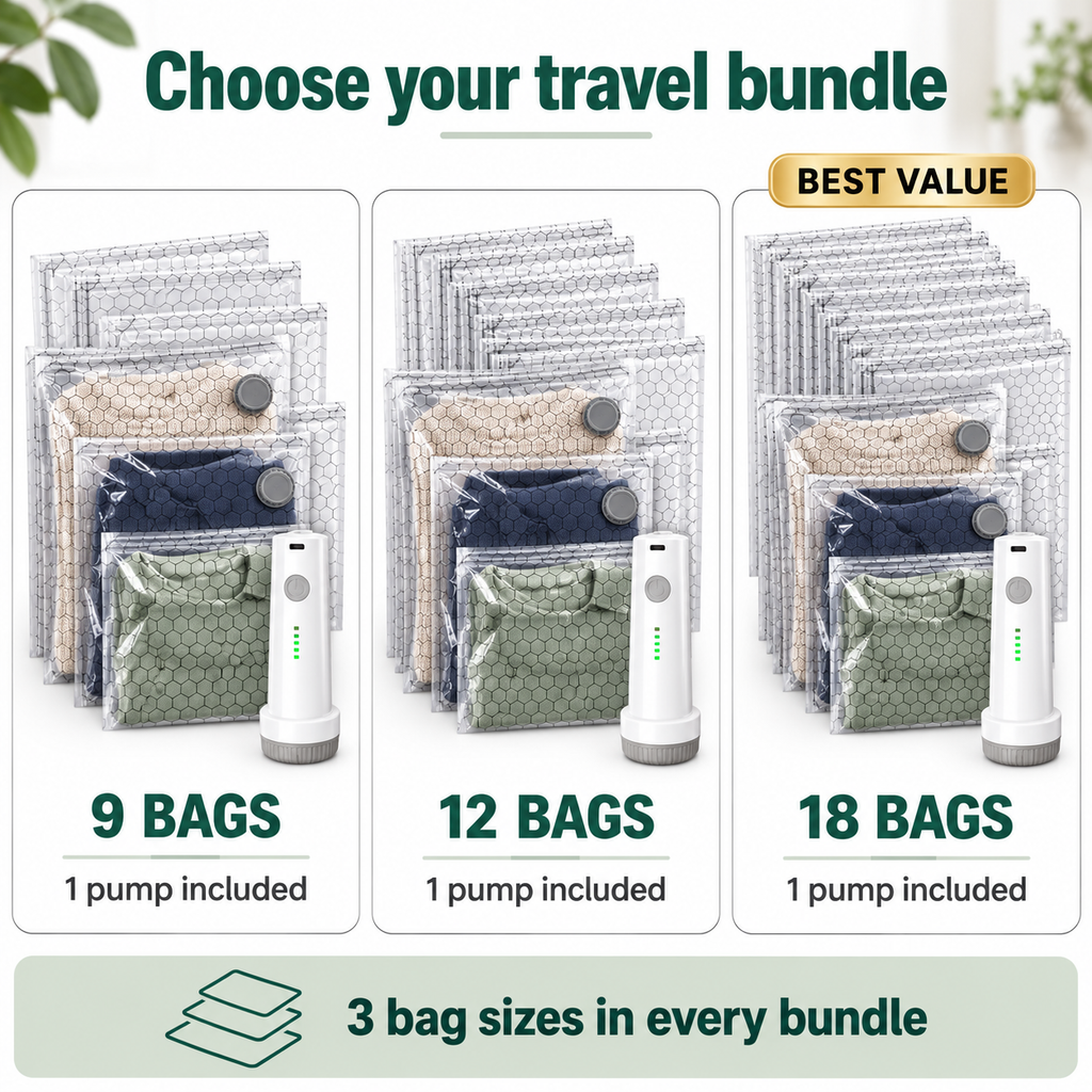 Travel Vacuum Bags with Rechargeable Pump